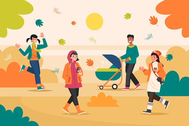 Free Vector people in the autumn park