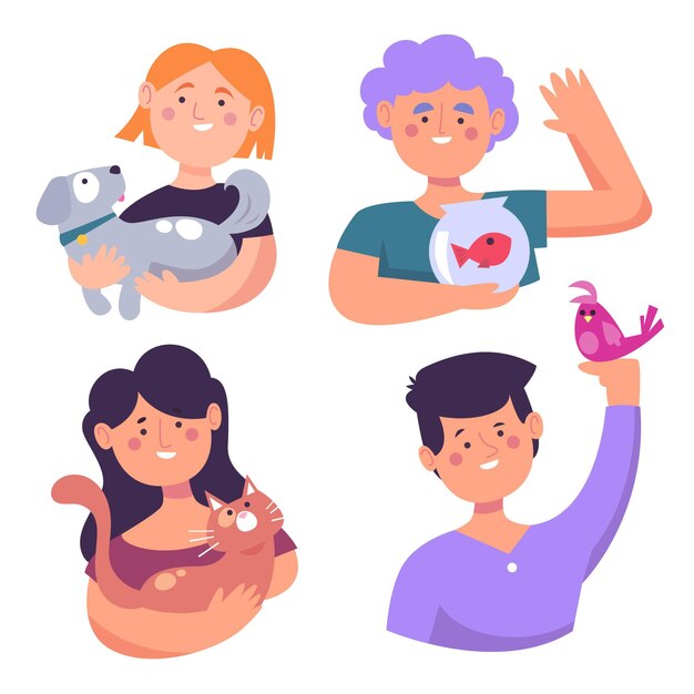 People avatar holding different pets