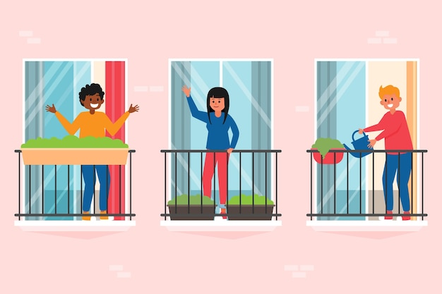 Free vector people on balconies concept