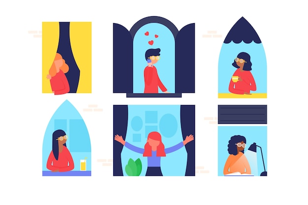 Free Vector people on balconies illustration