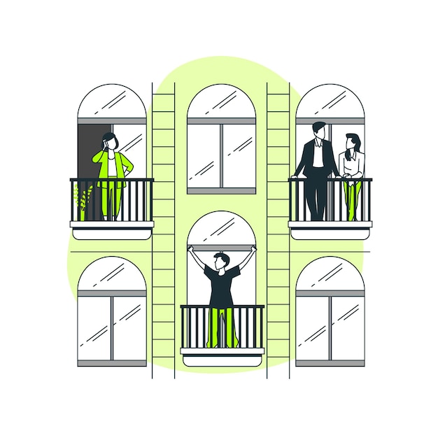 People on balconies/windows concept illustration