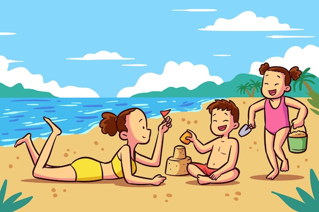 People at beach illustration