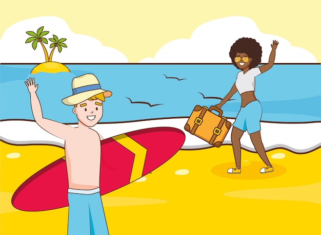 Free Vector people in beach vacations