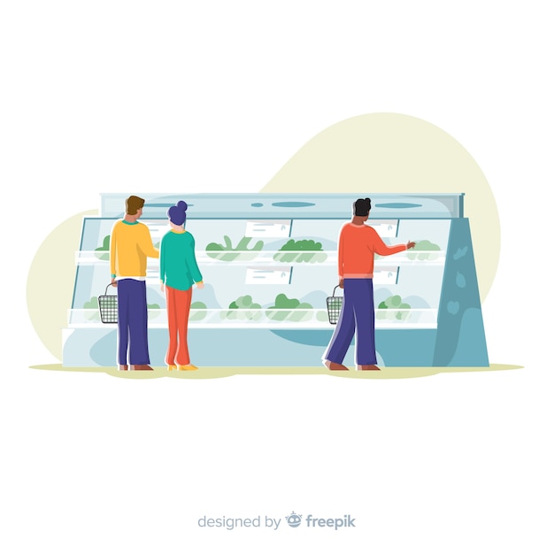 Free Vector people buying in the supermarket, illustration with characters