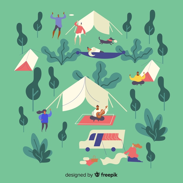 People camping illustration flat design