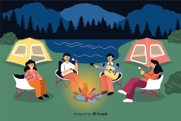 People camping on nature flat design