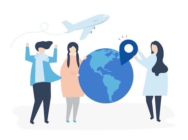 Free Vector people carrying different travel related icons