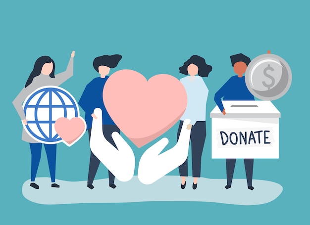 Free Vector people carrying donation and charity related icons