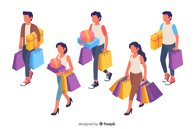 Free vector people carrying shopping bags collection