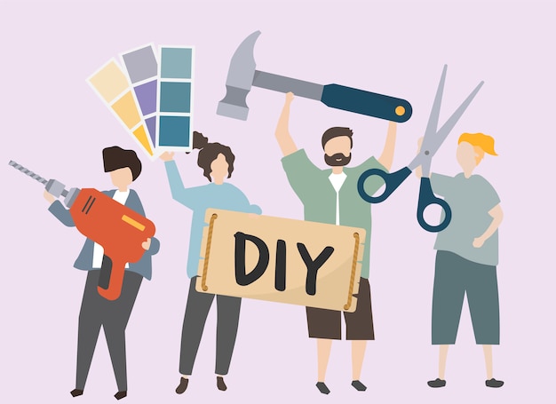 Free Vector people carrying various diy tools illustration