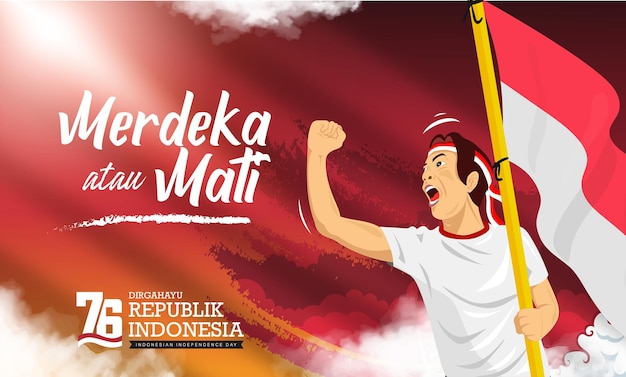 Free vector people celebrate indonesia 76th independence day or dirgahayu kemerdekaan indonesia ke 76