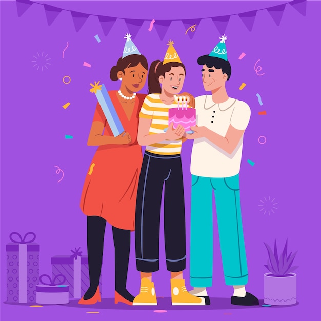 People celebrating birthday illustration