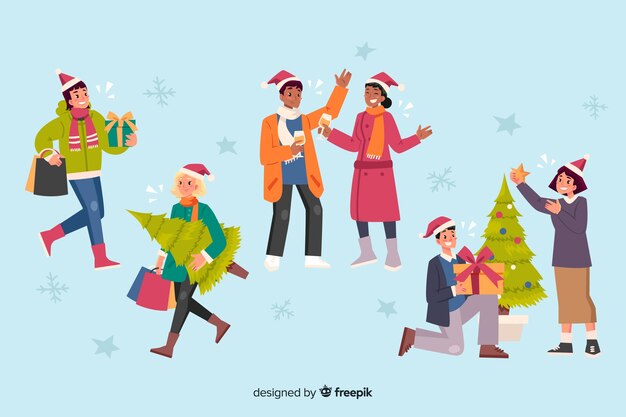 People celebrating christmas  cartoon collection