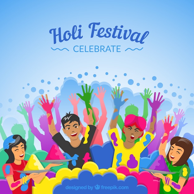 People celebrating holi festival background in flat style 