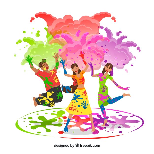 People celebrating holi festival background in flat style 