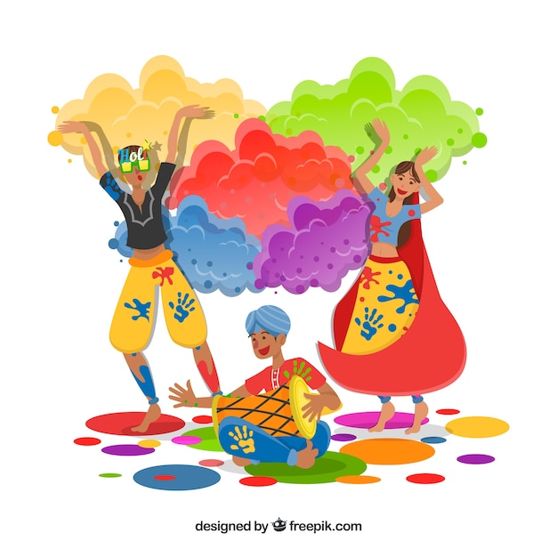 Free Vector people celebrating holi festival background in flat style 