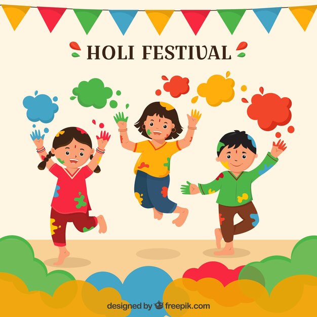 People celebrating holi festival background in flat style 