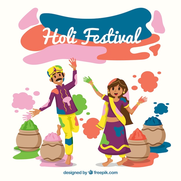 Free Vector people celebrating holi festival background in flat style