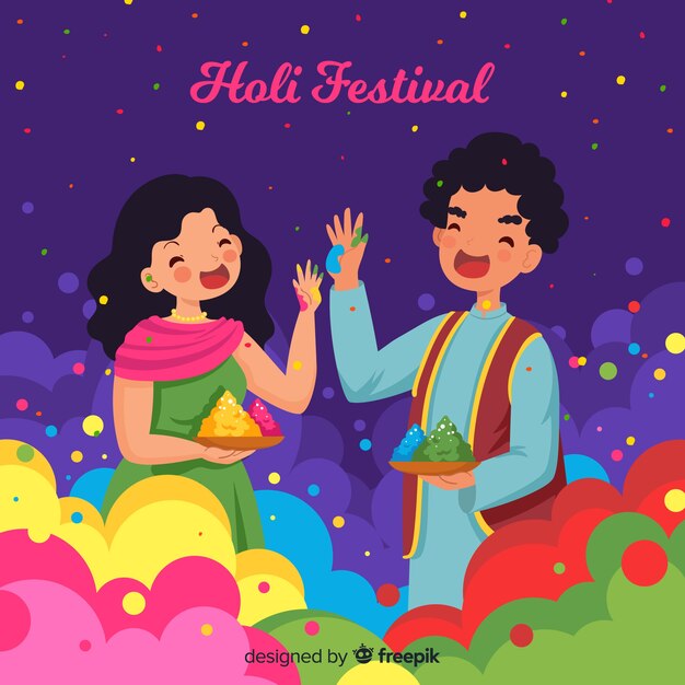 People celebrating holi festival background