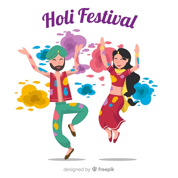 People celebrating holi festival background