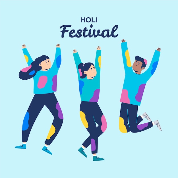 Free Vector people celebrating holi festival on blue background