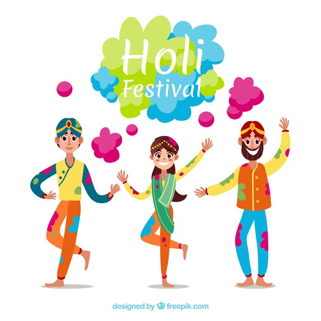 Free vector people celebrating holi festival in flat style