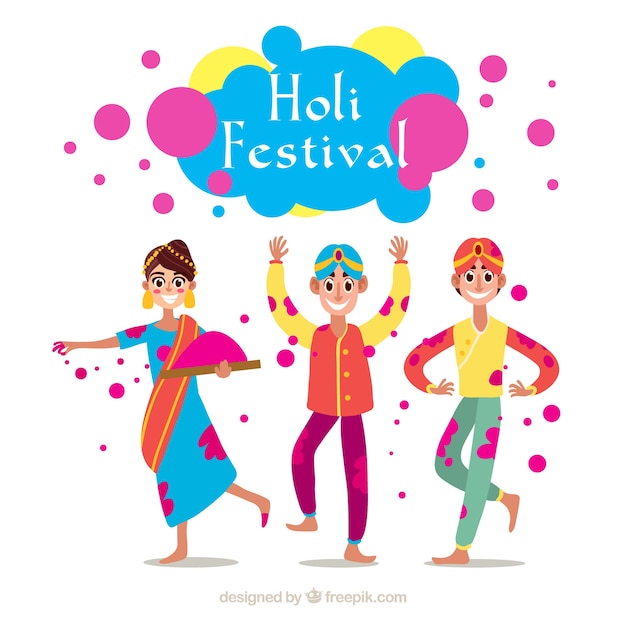 Free Vector people celebrating holi festival in flat style