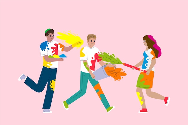 People celebrating holi festival illustrated design