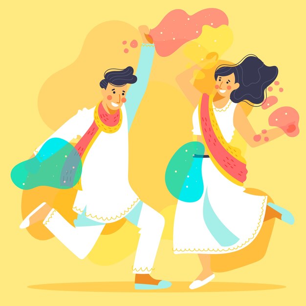 People celebrating holi festival illustration