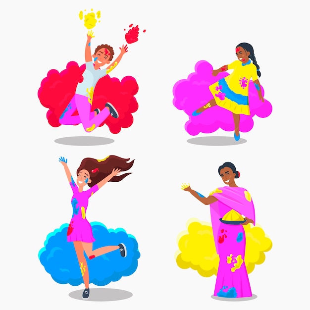 People celebrating holi festival illustration