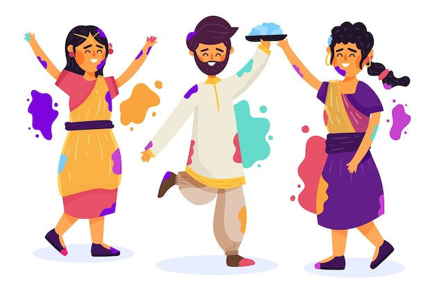 Free Vector people celebrating holi festival with stains