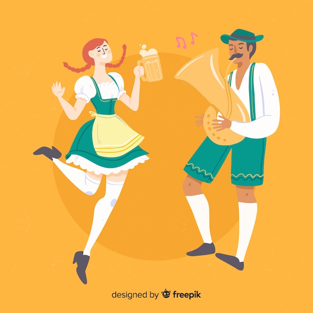 People celebrating oktoberfest cartoon style