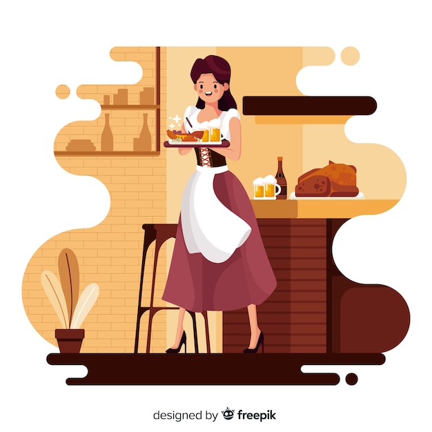 Free Vector people celebrating oktoberfest flat style