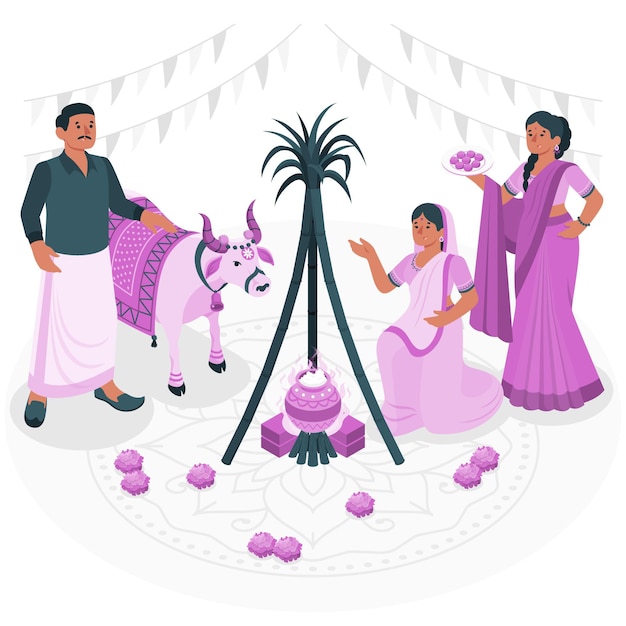 Free vector people celebrating pongal festival concept illustration