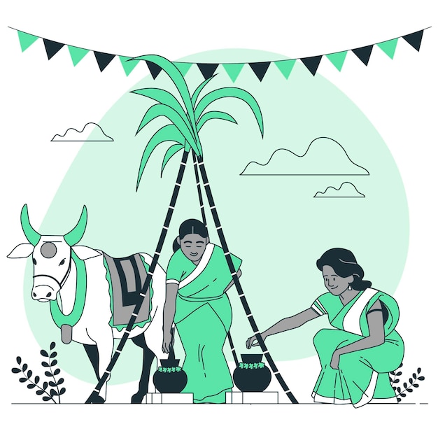 People celebrating pongal festival concept illustration