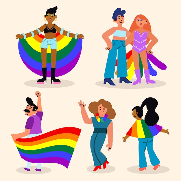 Free Vector people celebrating pride day together