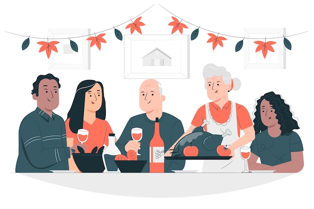 Free Vector people celebrating thanksgiving concept illustration