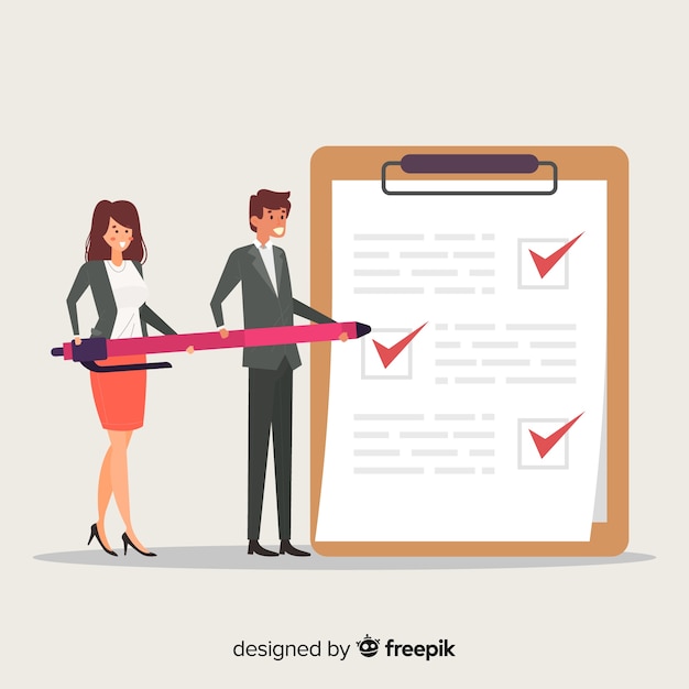 Free Vector people checking giant check list with pen background