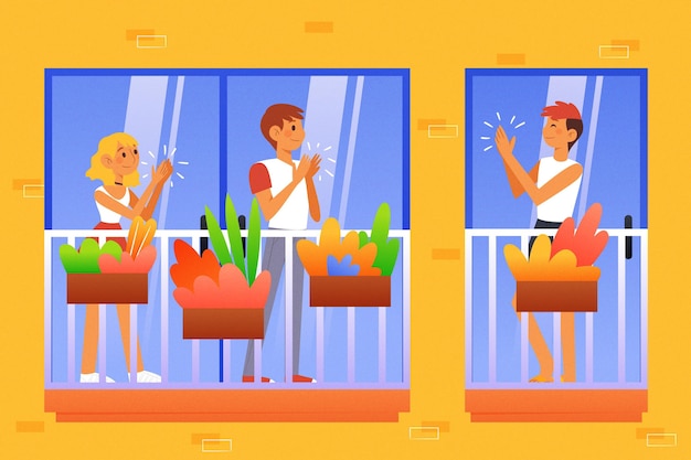 Free Vector people clapping on balconies illustrated