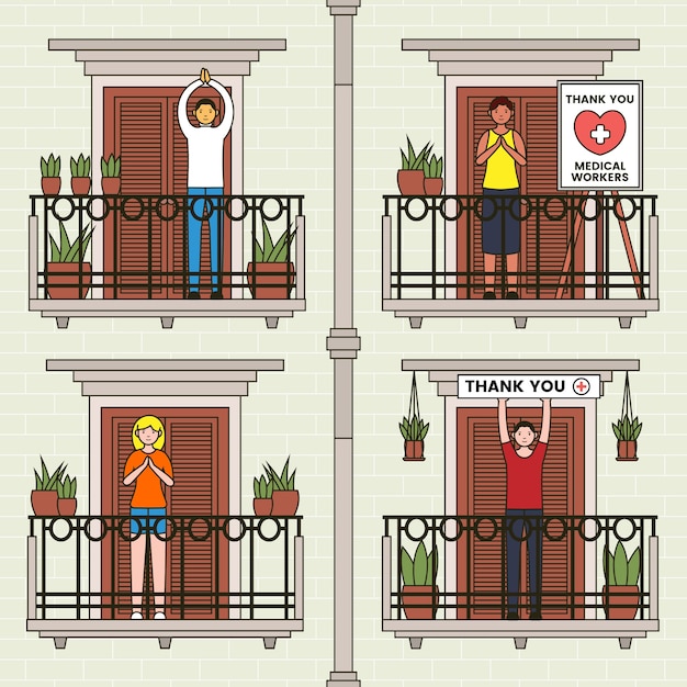 Free Vector people clapping on balconies