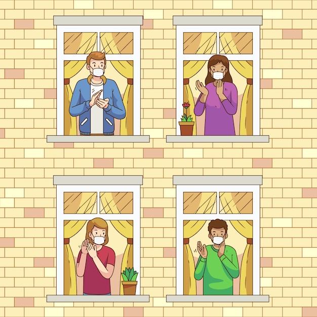 Free Vector people clapping on balconies