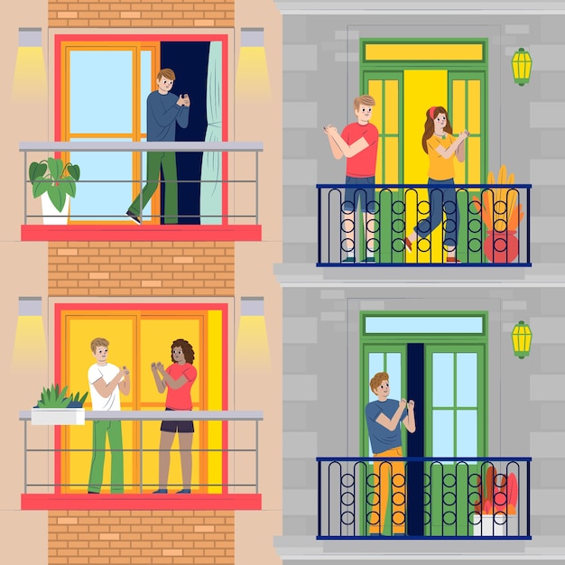 Free Vector people clapping on balconies