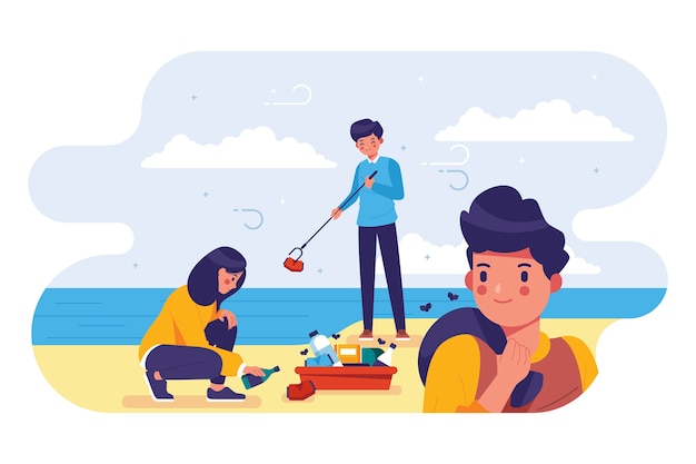 People cleaning beach concept