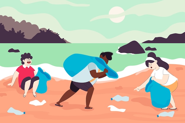 Free Vector people cleaning beach