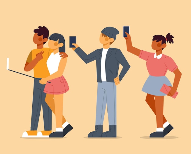 People collection taking selfie with phone