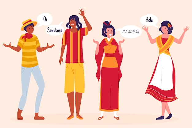 Free Vector people communicating in different languages