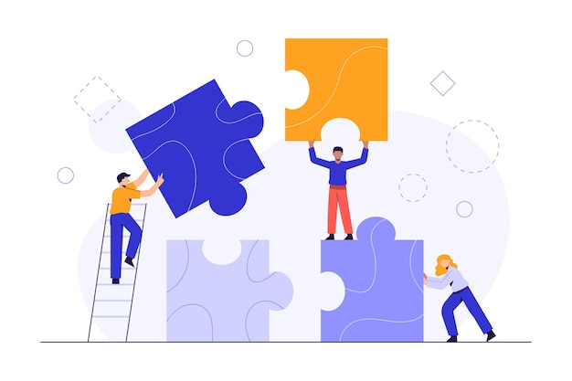 Free Vector people connecting puzzle elements. business concept. team metaphor. business teamwork with pieces