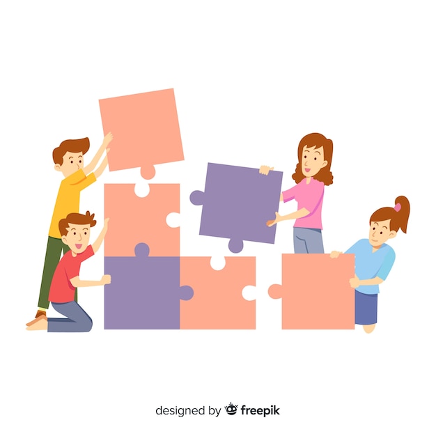 Free Vector people connecting puzzle pieces background