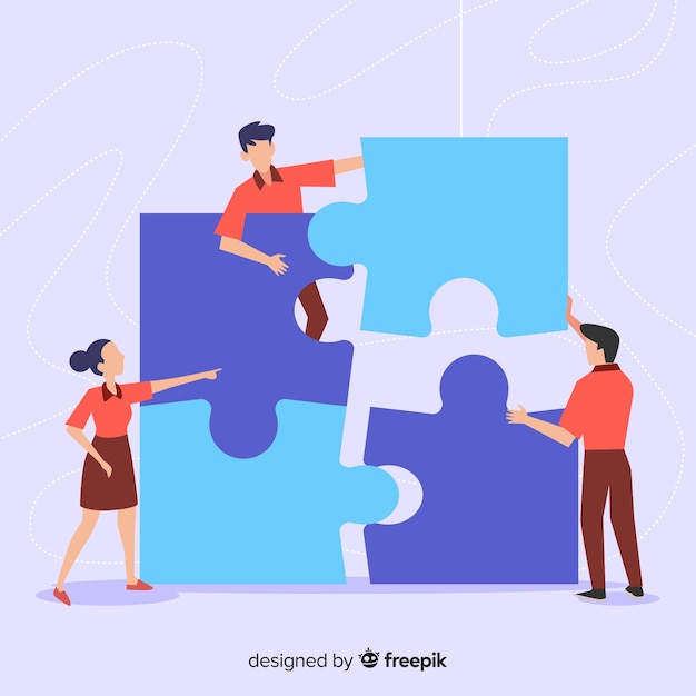 Free Vector people connecting puzzle pieces background