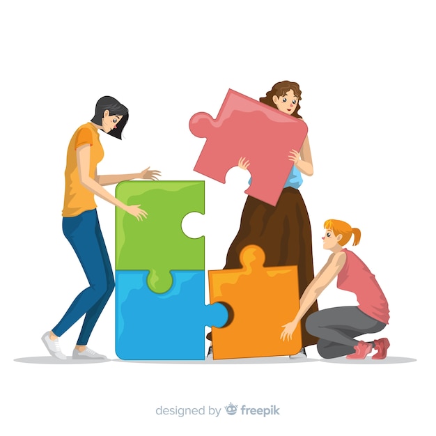 Free Vector people connecting puzzle pieces illustration